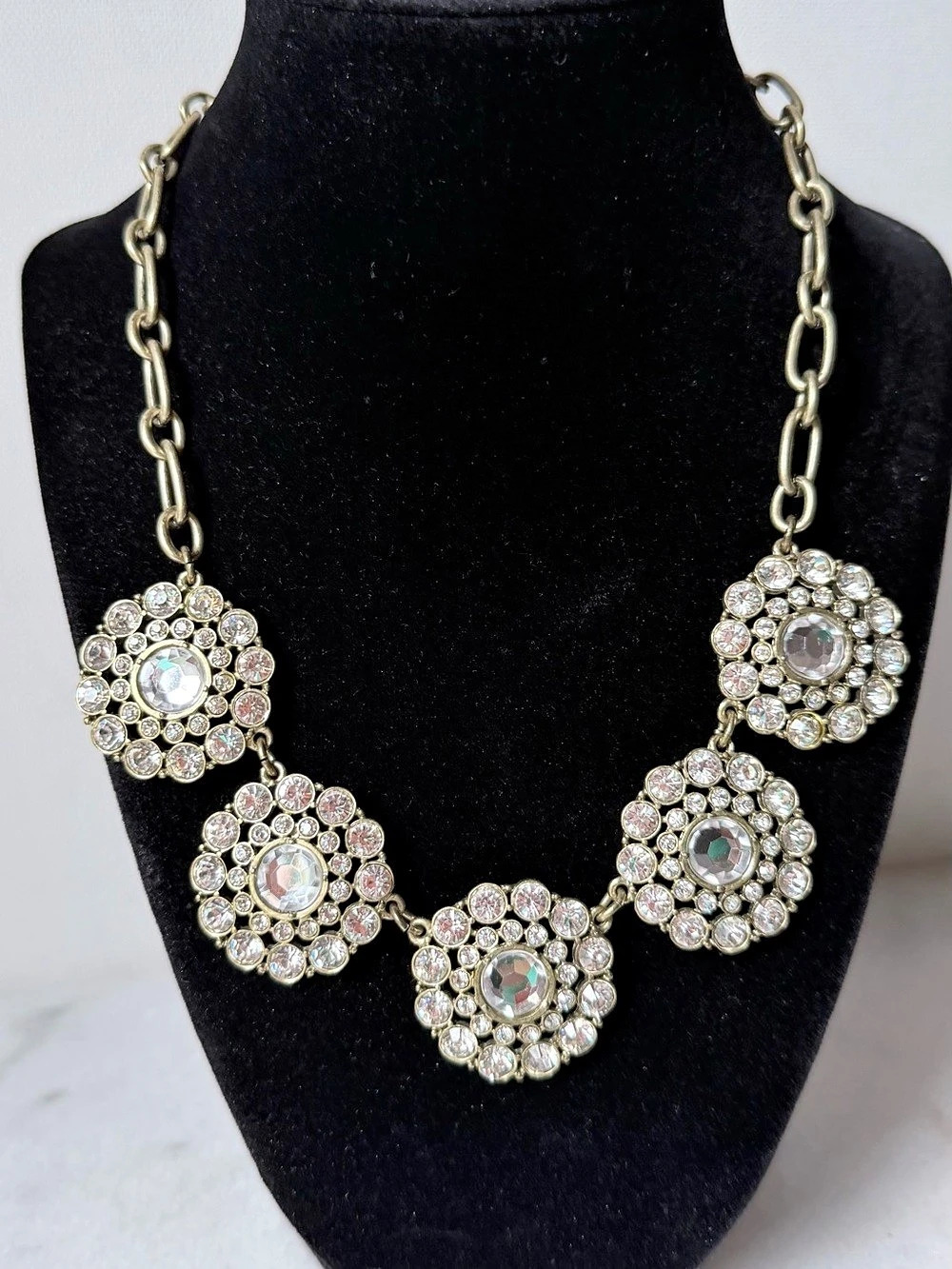 J.Crew Crystal Floral Medallion Statement Necklace Gold & Silver